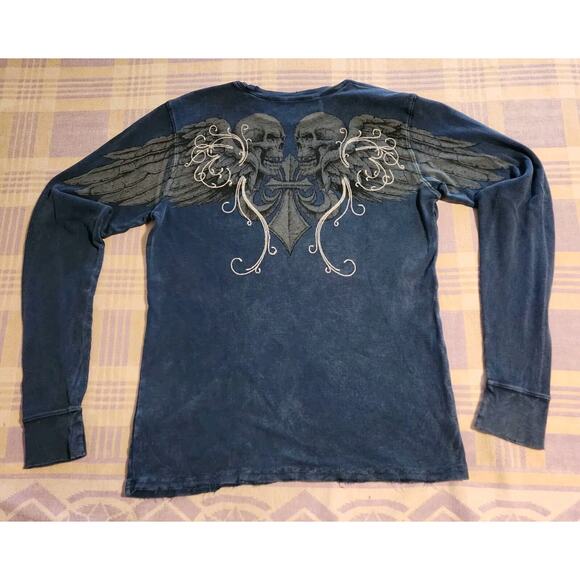 Affliction Other - Rare Affliction Mens Thermal Cross Skull Wings Long Sleeve Shirt XL Y2k Usa